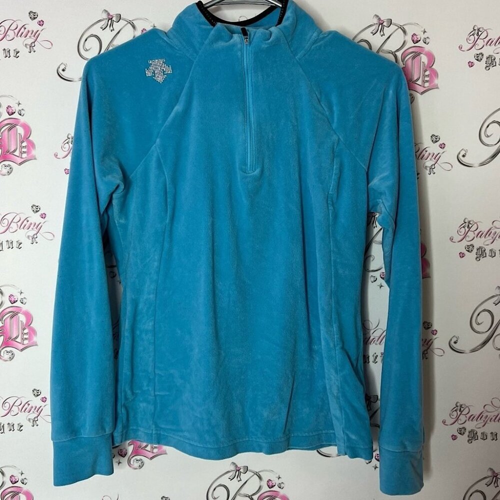 Descente sweater Swarovski rhinestone diamond detail Blue Fleece Jacket warm